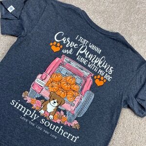 Simply Southern Kids Youth Shirt Carve Pumpkins Dog Fall Graphic Tee‎ YM